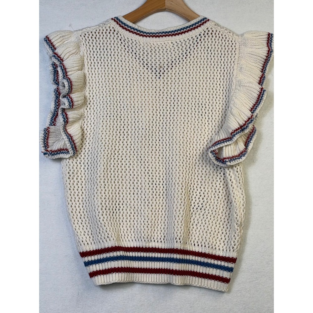 Grace+Emma Women Sequin Star Ruffle Sleeve Open Knit Sweater Vest Cream Medium - Picture 5 of 8